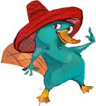  2020 4_fingers beak beaver_tail clothing disney fingers fur green_body green_fur hat hat_only headgear headgear_only headwear headwear_only hi_res looking_at_viewer mammal membrane_(anatomy) monotreme mostly_nude orange_beak perry_the_platypus phineas_and_ferb platypus red_clothing red_hat red_headwear semi-anthro simple_background smile smiling_at_viewer solo sombrero standing ufofrog webbed_feet white_background 