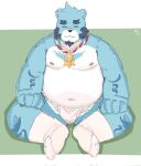  0c95yzr015ps0j5 2021 anthro asian_clothing belly big_belly blue_body bonasiah clothing east_asian_clothing eyes_closed full_attack fundoshi hi_res humanoid_hands japanese_clothing kemono male mammal moobs navel nipples overweight overweight_male simple_background sitting solo sophring_jie underwear ursid white_body white_clothing white_fundoshi white_underwear 