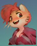  2021 anthro breasts bust_portrait clothed clothing digital_media_(artwork) domestic_cat felid feline felis female hair jacket mammal markings open_mouth portrait simple_background solo stealthnachos striped_markings stripes teeth tongue topwear whiskers 