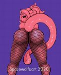 acta anthro blush butt cephalopod clothed clothing coleoid decapodiform female genitals looking_at_viewer looking_back marine mollusk partially_clothed pink_body pussy solo spacewaifu tongue tongue_out 