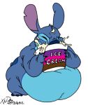  alien belly big_belly blue_body blue_fur disney eating fur lilo_and_stitch low_res male obese overweight solo stitch_(lilo_and_stitch) stuffing weight_gain xanderdwulfe 