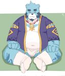  0c95yzr015ps0j5 2021 anthro asian_clothing belly big_belly blue_body bonasiah clothing east_asian_clothing eyes_closed full_attack fundoshi hi_res humanoid_hands japanese_clothing kemono male mammal moobs navel overweight overweight_male simple_background sitting solo sophring_jie underwear ursid white_body white_clothing white_fundoshi white_underwear 