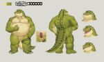  2021 absurd_res anthro belly big_belly censored crocodile crocodilian crocodylid erection eyes_closed genitals green_body hi_res humanoid_hands kemono male model_sheet musclegut overweight overweight_male penis qigiu reptile scalie scar slit solo tongue tongue_out 