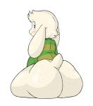 anthro asriel_dreemurr big_butt big_ears blush boss_monster bottomless bovid butt caprine clothed clothing freckles girly goat hi_res looking_at_viewer looking_back looking_back_at_viewer male mammal partially_clothed pattern_clothing pattern_shirt pattern_sweater pattern_topwear shirt simple_background sitting sketchssketchs solo striped_clothing striped_shirt striped_sweater striped_topwear stripes sweater thick_thighs topwear undertale undertale_(series) video_games white_background white_body wide_hips 