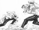  absurd_res action_pose action_scene anthro beastars blood bodily_fluids brown_bear canid canine canis claws comic digital_drawing_(artwork) digital_media_(artwork) duo efradraws eye_scar facial_scar fight fist fur grizzly_bear hi_res legoshi_(beastars) male male/male mammal manga monochrome pose punch riz_(beastars) scar toe_claws ursid ursine water wolf 
