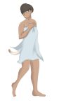  barefoot breast_squish breasts brown_eyes brown_hair dark_body dark_skin feet felid female feral fur gesture hair human lion mammal mistress-honey nude pantherine raised_tail solo squish tail_gesture towel towel_only transformation white_body white_fur 