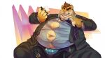  anthro belly big_belly bulge clothing clovishusky container cougar cup drinking_glass felid feline glass glass_container glass_cup male mammal necktie overweight shot_glass solo tight_clothing underwear weight_gain 