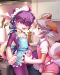  2boys :3 ahoge ancesra animal_ear_fluff animal_ears animal_nose apron apron_lift artist_name bangs bare_shoulders bell belt blue_apron blue_eyes blue_ribbon blurry blurry_background blush body_fur buttons cake cake_slice collar collared_shirt commentary commission cowboy_shot dog_ears dog_tail ears_down english_commentary erection eye_contact fang food frilled_apron frills from_side furry furry_male grey_hair half-closed_eye half-closed_eyes handjob happy heart highres indoors jingle_bell kitchen leg_up looking_at_another maid_headdress male_focus male_masturbation masturbation multiple_boys naked_apron neck_bell neck_ribbon non-web_source one_eye_closed open_clothes open_fly open_mouth open_shorts original patreon_username penis pink_shorts pink_vest profile purple_fur ribbon shiny shiny_hair shirt short_hair short_shorts short_sleeves shorts sidelocks smile snout spread_legs standing stove tail testicles tongue tongue_out two-tone_fur unbuttoned vest watermark white_fur white_shirt yaoi yellow_fur 