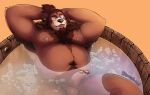  2020 anthro balls bathing belly big_belly black_nose brown_body erection genitals hi_res male mammal moobs nipples one_eye_closed overweight overweight_male penis solo st.boogie tongue tongue_out ursid water wink 