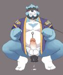  2020 aeobear anal anal_penetration anthro balls belly big_belly blindfold blue_body blush bonasiah collar erection full_attack genitals hi_res humanoid_genitalia humanoid_hands humanoid_penis kemono leash male mammal overweight overweight_male penetration penis sex_toy sex_toy_in_ass sex_toy_insertion simple_background solo sophring_jie urethral urethral_penetration ursid white_body 