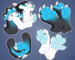  4_toes anthro between_toes black_body black_scales blue_pawpads canid canine carifoxleopard claws digitigrade disembodied_foot dragon duo feet foot_fetish foot_focus foot_shot fox fur male mammal pawpads paws scales scalie simple_background soles toe_claws toes white_body white_fur xero_(captainscales) 