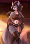  2022 anthro black_hair black_nose blue_body blue_fur breasts canid canine clothed clothing digital_media_(artwork) eri-yo eyebrows eyelashes female fox fur hair hi_res looking_at_viewer mammal smile solo standing 