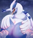  abdominal_bulge ambiguous_gender belly big_belly bodily_fluids feral hand_on_stomach hi_res legendary_pok&eacute;mon lugia nintendo open_mouth pok&eacute;mon pok&eacute;mon_(species) saliva same_size_vore santanahoffman tongue tongue_out video_games vore 