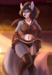  2022 anthro black_hair black_nose blue_body blue_fur breasts bulge canid canine clothed clothing digital_media_(artwork) eri-yo eyebrows eyelashes fox fur gynomorph hair hi_res intersex looking_at_viewer mammal smile solo standing underwear 