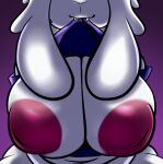  2021 anthro areola big_breasts boss_monster bovid breasts caprine clothed clothing clothing_lift female floppy_ears fur huge_breasts mammal nathanatwar solo toriel undertale undertale_(series) video_games white_body white_fur 
