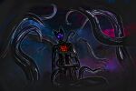  absurd_res alien alien_humanoid ambiguous_gender anthro biohazard_symbol biped blurred_background chem_drone detailed detailed_background digital_drawing_(artwork) digital_media_(artwork) fog glistening glowing glowing_eyes hi_res humanoid latex looking_at_viewer phini rubber rubber_creature shaded solo symbol tendrils tentacles widescreen 