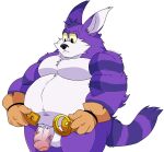  2022 anthro balls belly big_belly big_the_cat black_nose domestic_cat felid feline felis genitals hi_res humanoid_genitalia humanoid_hands humanoid_penis lewdookami male mammal overweight overweight_male penis purple_body sega simple_background solo sonic_the_hedgehog_(series) white_background white_body 