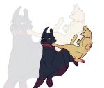  action_pose alternate_species angry blonde_hair blue_hair boni_(artist) bracelet_only canid canine canis dio_brando domestic_cat domestic_dog duo felid feline felis feral fight hair jojo&#039;s_bizarre_adventure jotaro_kujo jumping male mammal pose quadruped scar 