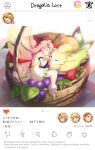  1girl apple basket bird character_request detached_sleeves dragalia_lost dress euden fairy fairy_wings food fruit full_body instagram long_hair notte_(dragalia_lost) official_art phone_screen pink_hair sleeping strawberry wavy_hair white_dress white_footwear wings zethia 