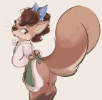  2022 anthro apron artist_name brown_body brown_fur buckteeth butt clothed clothing dated digital_media_(artwork) female fur hi_res mammal rodent sciurid simple_background solo surisu_(tohupo) teeth tohupo whiskers 