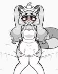  anthro apron blush bodily_fluids clothing cum female genital_fluids hi_res long_socks mammal pigtails procyonid pulilimo pulilimo_(pulilimo) raccoon solo 