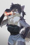  anthro azzai black_hair breasts canid canine clothed clothing female hair hi_res hybrid mammal open_mouth smile solo teeth tongue 