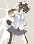  2022 5_fingers anthro bottomwear breasts brown_body brown_eyes brown_fur brown_hair brown_nose canid canine canis claws clenched_teeth clothing domestic_dog fangs female finger_claws fingers fist foreshortening fur hair hi_res japanese_school_uniform kemono kikurage kuroshiba_nagomi looking_at_viewer mammal multicolored_body multicolored_fur multicolored_tail necktie portrait punch school_uniform shirt short_hair skirt small_breasts solo tail_through_skirt tan_body tan_fur teeth three-quarter_portrait topwear uniform white_body white_fur 