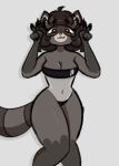  :3 anthro clothing female gesture hair hi_res mammal markings procyonid pulilimo pulilimo_(pulilimo) raccoon solo swimwear tail_markings v_sign 