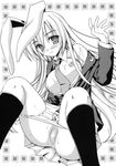  animal_ears anus bandaid bandaid_on_pussy blazer blush breasts breasts_outside bunny_ears greyscale highres jacket large_breasts long_hair looking_at_viewer matra_milan monochrome necktie nipples off_shoulder open_clothes open_shirt panties panty_pull reisen_udongein_inaba shirt socks solo sweat touhou underwear wavy_mouth 