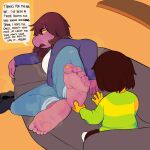  1:1 ambiguous_gender anthro barefoot bodily_fluids clothed clothing colored_nails deltarune digital_media_(artwork) dinosaur duo english_text feet female foot_fetish foot_focus foot_grab footwear furniture hair human humanoid_feet mammal nails open_mouth profanity purple_body reptile scalie shaded simple_background smelly smelly_feet sofa soles solo susie_(deltarune) sweat sweaty_feet teeth text toes twistedfurby undertale_(series) video_games yellow_nails 