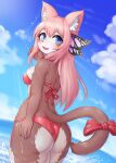  absurd_res anthro bikini blush breasts butt clothed clothing female fingers fur hair healingpit hi_res mammal outside solo swimwear 