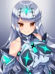  1girl alternate_color alternate_eye_color alternate_hair_color bangs breasts chest_jewel dress earrings f_1chan jewelry large_breasts long_hair mythra_(xenoblade) short_dress solo super_smash_bros. swept_bangs tiara very_long_hair xenoblade_chronicles_(series) xenoblade_chronicles_2 