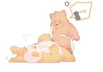  2022 anthro belly big_belly canid canine duo hi_res kemono lying male mammal overweight overweight_male simple_background towel ursid yimingsama young 