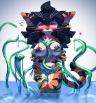  &lt;3 2021 alice_(waffl3sk4t) anthro big_breasts bikini bikini_bottom black_nose blush breasts clothing digital_media_(artwork) felid female mammal nipples pantherine pruple_hair shocked simple_background solo surprise swimwear tentacles tiger waffl3sk4t water 