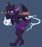  2022 anthro bat_(object) bottomwear breasts chiropteran clothing digital_media_(artwork) female footwear hair legwear mammal purple_bottomwear purple_clothing purple_hair purple_skirt shoes simple_background skirt solo stockings waffl3sk4t wings 