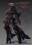  2022 agitype01 aircraft anthro biped black_body breasts claws female finger_claws genitals grey_body hi_res high_heeled_feet living_aircraft living_machine living_vehicle machine multicolored_body nipples pussy red_body solo sr-71_blackbird vehicle 