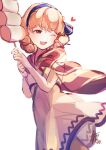  1girl bangs brown_eyes fire_emblem fire_emblem_heroes food genny_(fire_emblem) hairband highres looking_at_viewer marshmallow one_eye_closed pink_hair solo yukimiyuki 