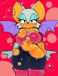  1girl animal_ears animal_nose bat_ears bat_girl blush body_fur breasts full_body furry furry_female gloves green_eyes looking_at_viewer rouge_the_bat simple_background sonic_(series) standing wamudraws white_gloves 
