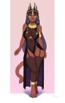  annham anthro black_hair breasts brown_body brown_fur canid canine clothing domestic_cat egyptian egyptian_clothing felid feline felis female fur gold_(metal) hair hi_res legwear mammal navel paws pinup pose solo solo_focus stockings yellow_eyes 