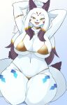  absurd_res anthro big_breasts bikini blush breasts canid canine clothed clothing cyberconnect2 daji_(full_bokko_heroes) drecom female fox full_bokko_heroes fur hair hi_res kemono mammal skulkers smile solo swimwear video_games white_body white_fur yellow_eyes 