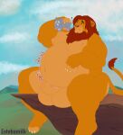  animal_genitalia anthro balls belly big_balls big_belly disney elephant elephantid estebamilk felid genitals hi_res lion male mammal morbidly_obese muscular muscular_male obese overweight pantherine proboscidean rumbling_stomach sheath simba size_difference the_lion_king vore 