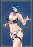  1girl black_panties blue_eyes blue_hair bra breasts cleavage elisabeth_blanctorche garter_belt garter_straps highres lace large_breasts lingerie navel panties riding_crop sk_(sk-g) solo swimsuit the_king_of_fighters the_king_of_fighters_xv underwear underwear_only 