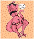  &lt;3 &lt;3_eyes acta anthro athletic athletic_female blush breasts cephalopod claws clothed clothing coleoid decapodiform dialogue female genitals hi_res marine mollusk open_mouth partially_clothed pink_body pussy solo spacewaifu speech_bubble spread_legs spreading 