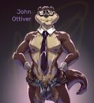  anthro bulge clothed clothing eyewear glasses hi_res john_oliver john_ottiver lutrine male mammal mustelid necktie partially_clothed pecs smile solo tail zeiroslion 