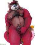  absurd_res anthro blue_nose canid canine canis covering covering_self domestic_dog fur hi_res looking_at_viewer male mammal musk perfume red_body red_fur solo yagi_b._(artist) 