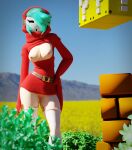  3d_(artwork) absurd_res belt belt_buckle blender_(software) blender_cycles breasts brick_block clothing digital_media_(artwork) female genitals hi_res humanoid legwear mario_bros nintendo not_furry plant professionalnuthead pussy question_block shrub shyguy solo stockings tits_out topwear video_games 