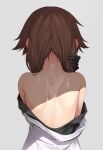  1girl back bare_shoulders black_gloves brown_hair clothes_pull cum_on_back eiyuu_densetsu facing_away from_behind gloves hair_tucking hakuleg nape sen_no_kiseki sweat towa_herschel 