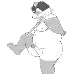 2022 anthro balls belly blush bound canid canine erection genitals jackboot_ihi male mammal navel nipples overweight penis raccoon_dog rope simple_background solo tanuki white_background young 