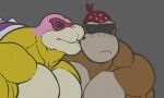  &lt;3 bald bandanna biceps blush donkey_kong_(series) duo eyewear funky_kong kerchief kissing kong koopa koopaling male male/male mammal mario_bros muscular muscular_neck nintendo pecs primate ripped-saurian roy_koopa scalie shell simple_background spiked_shell spikes spikes_(anatomy) sunglasses video_games 