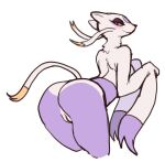  anthro blush butt female genitals hi_res looking_at_viewer looking_back mammal mienfoo mienshao nintendo pok&eacute;mon pok&eacute;mon_(species) pussy reccand simple_background solo video_games 